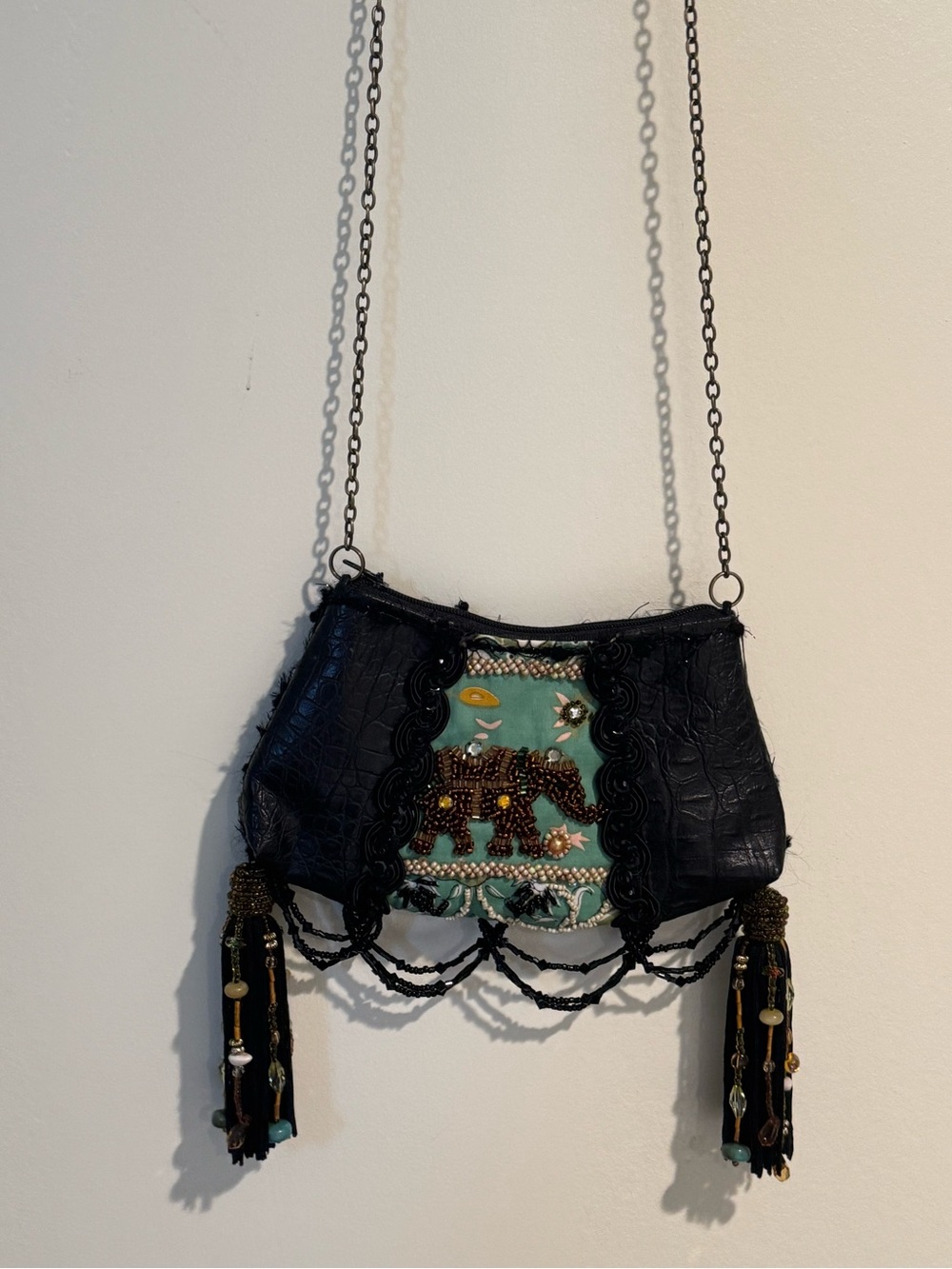 Mary Frances Vintage Beaded Elephant Crossbody Handbag Statement Bag
